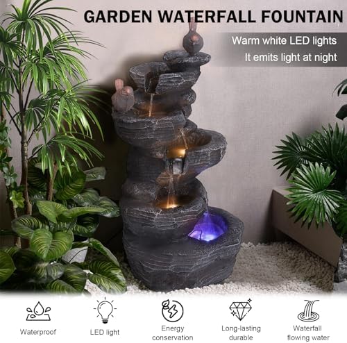 Resin Stone Imitation Waterfall with LED Lights Tabletop Water Fountain Desktop Waterfall Fountain Relax Decor for Home Office - Image 4