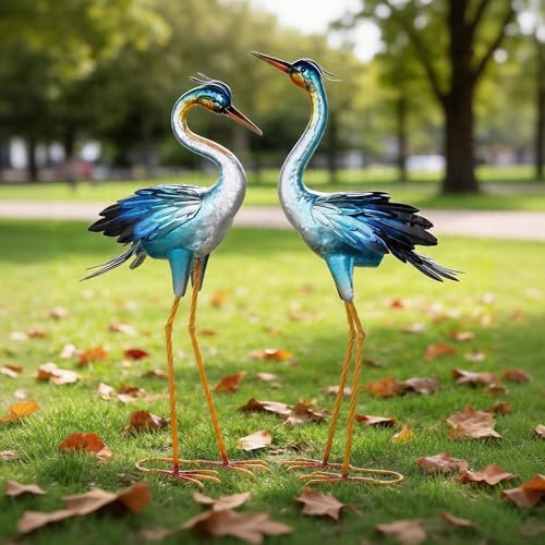 Shorayn Metal Crane Garden Statue, Garden Sculptures & Statues, Crane Ornaments Yard Art for Backyard Patio Lawn Decorations (Blue) - Image 3