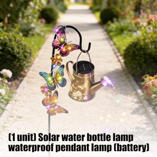 Solar Garden Light, Watering Can Lights Outdoor Solar Butterfly Light Outdoor Hanging Watering Can with Hook Decorative Garden with Stakes for Outside Yard Decorations Pathway Decor - Image 4
