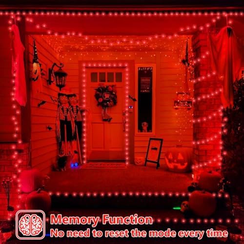 QITONG Solar Halloween Lights, 2 Pack Each 66ft 200 LED Halloween led Lights Outdoor Waterproof, 8 Modes Green Wire Twinkle Lights for Outside - Image 6