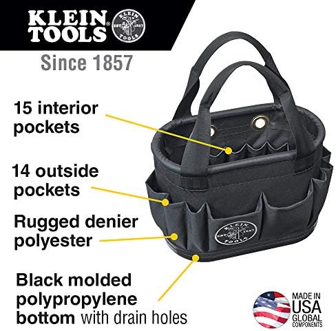 Klein Tools 5144BHB14OS Hard-Body Bucket, Aerial Oval Tool Bucket with Drain Holes, 29 Pockets - Image 2