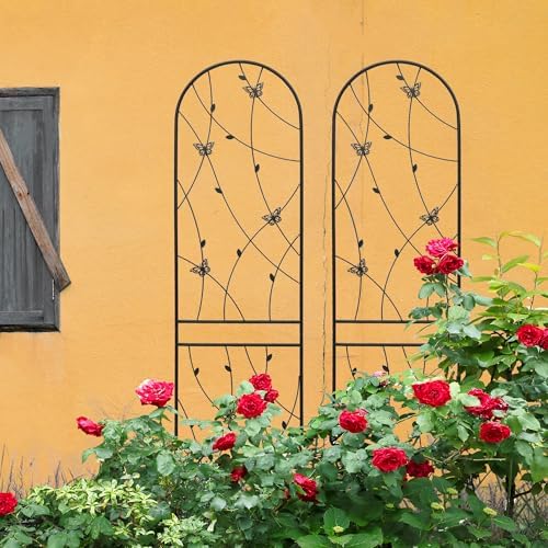 4 Pack Metal Garden Trellis 86.7" Tall Outdoor Climbing Plant Support for Roses, Flowers, Rustproof Durable Black Galvanized Tube, Lawn Garden Fence Decor Screen (4, Black flutter-86.7" H) - Image 5