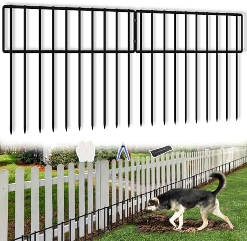 19.83ft(L) X 13inch(H) No Dig Fence, 14 Panels Animal Barrier Fences Rustproof Metal Bottom Fencing Border, Rabbits Dog Digging Blockers Ground Stakes Defense for Outdoor Landscape Patio by KYATE