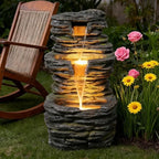 3 Tier Cascading Rock Water Fountain Outdoor Garden,28.74" H Natural Look Outdoor Fountains and Waterfalls with LED Lights for Patio, Deck, Porch, Backyard, Outside and Indoor Home Decor - Image 3