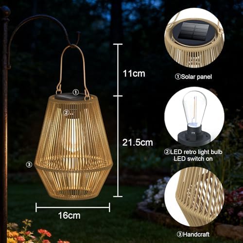 Solar Lanterns Outdoor Waterproof, 2 Pack Hanging Solar Lights for Outside, Auto On/Off Solar Powered Lanterns for Patio Yard Porch Pathway Garden Decor, Warm White - Image 5