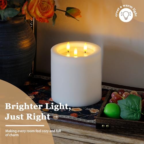 Yeelida 3-Wick 6"x6" Extra Large Real Wax Flameless Pillar Candles with Remote Control and Timer Function, Candle Grease White Battery Operated LED Flickering 3D-Wick (Long Lasting, Warm Fire) - Image 2