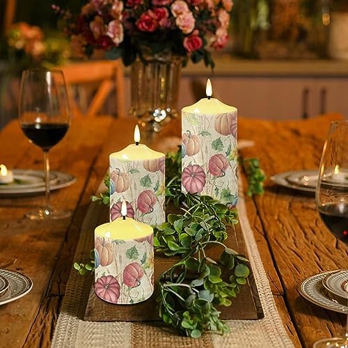 Cozeyat Flameless Candles with Remote Aesthetic Indoor Decor Pumpkin Print Electric LED Candles for Thanksgiving Day Flickering Pillar Tea Lights Candles Battery Operated Set of 3 - Image 4