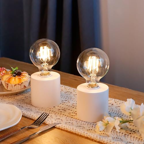 JHY DESIGN Set of 2 White Table Lamp Battery Powered 7" Tall Cordless Lamp Light with Edison Style Bulb Battery Operated Great for Living Room Bedroom Weddings Parties Patio Events - Image 4