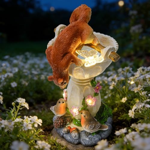 HUYIENO Solar Garden Statue Outdoor Decor Squirrel Ornament by HUYIENO