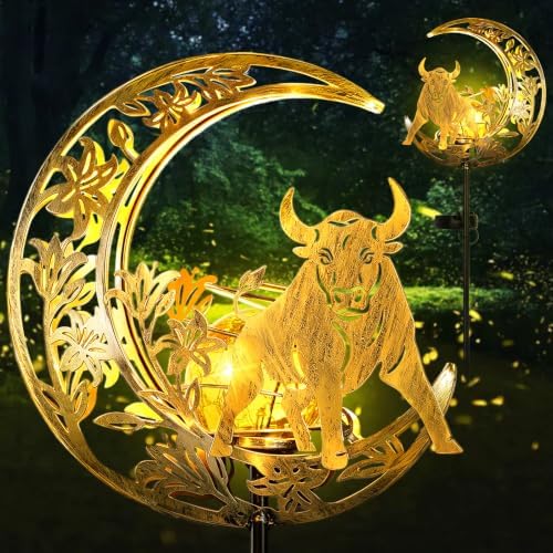 Solar Lights Outdoor Decor Cracked Glass Cow Stake Moon Lights Cow Gifts by kyoryuger