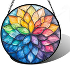 Colorful Flower Petals Stained Glass Window Hanging Suncatcher Gifts 9.8" by DASTOLL