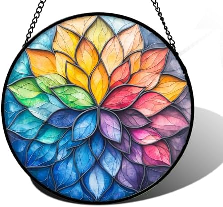 Colorful Flower Petals Stained Glass Window Hanging Suncatcher Gifts 12" by DASTOLL