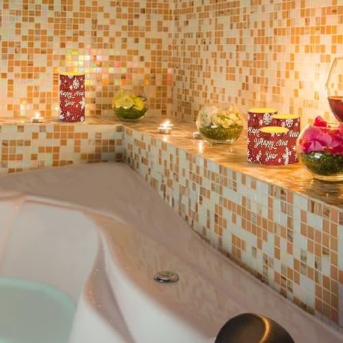 GLENLCWE Red Happy New Year Flameless Flickering LED Candles for Women Ladies,Chic Home Decoration Candles Indoor Outdoor Party Candles, 4 Pcs,Remote Control - Image 4