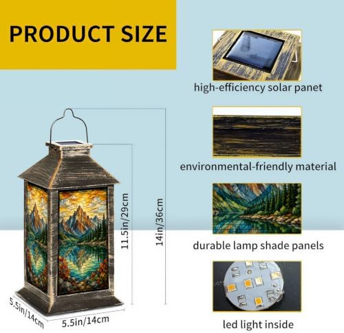 Solar Lantern Stained Glass Landscape Outdoor Waterproof Garden Hanging Lantern Solar Powered Lighting Outside Solar Light for Patio Yard Camping, Gifts for Women Mom - Image 2