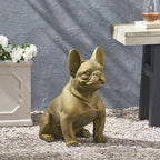 French Bulldog Garden Statue, 17" Tall Outdoor Dog Sculpture, Rustic Gold Cast Stone Frenchie Figurine for Garden, Patio, Porch, or Lawn Décor, Weather-Resistant and Handcrafted Finish by CNPOP