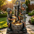 26" Boy and Girl Outdoor Fountain LED 3-Tier Cascading Waterfall by Ultym