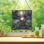 Snowdrop Gnome Walk Stained Glass Suncatcher – Square Hanging Window Panel for Home or Greenhouse – Whimsical Glass Art Gift for Garden Lovers, Christmas, Halloween, Father Days D9Mw7a - Image 2