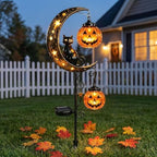 Solar Halloween Black Cat & Pumpkin Moon Garden Stake Light Halloween Decor - Image 2