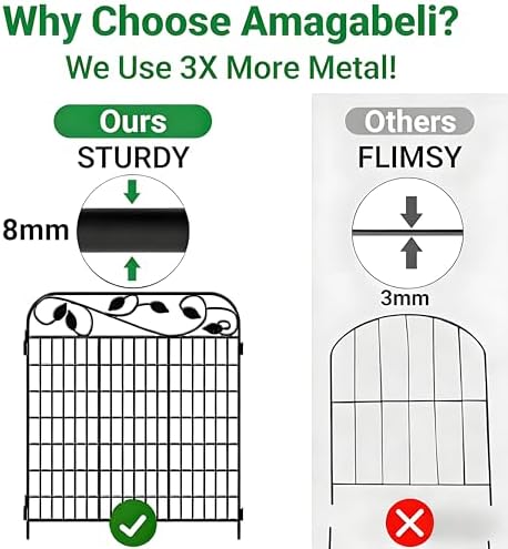 AMAGABELI 4 Panels 44 in(H )X 12 ft(L) Decorative Garden Fence Gate,Dog Fence Outdoor for Yard,Rustproof Tall Garden Fencing Animal Barrier Metal Wire Panel Border with Leaves for Flower Bed Black - Image 4