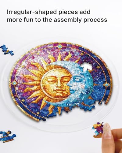 Acrylic Puzzles Suncatcher Window Hanging, 83 Pieces Sun and Moon Puzzle, Suncatcher for Doors Garden, Mother's Day Christmas Birthday Gifts for Women Men (L - 8.9 * 8.9 in) - Image 3