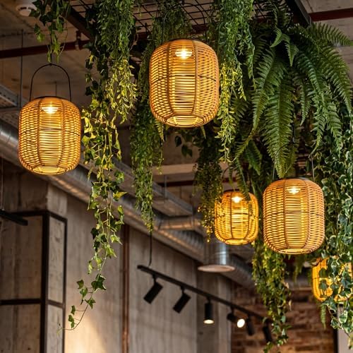 VIHOSE 6 Pack Solar Lantern Outdoor Waterproof Rattan, Round - Image 6