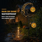 Halloween Solar Garden Stake Light Outdoor Halloween Decorations with Crescent Moon Black Cat Glowing Pumpkin Lantern Waterproof Metal Yard Decor Auto On/Off for Garden Lawn Pathway and Porch - Image 4