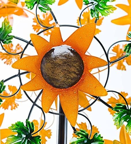 Plow & Hearth Colorful Autumn Sunflower Garden Metal Wind Spinner with Dual-Motion Rotors and Sectional Steel Pole with Ground Stakes in Powder-Coated Metal, 24½" Dia. x 10¼"D x 75½"H - Image 4