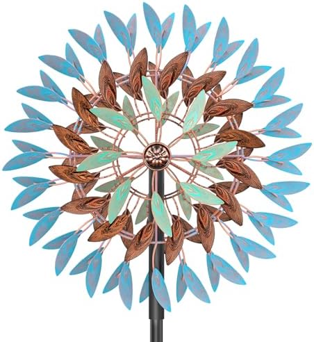 Wind Spinner Kinetic Wind Sculpture, 18.5" W x 78.7" H Large Metal Outdoor Windmill with 5‑Prong Stable Base, 360° Rotatable 6 Blades 3‑Tier Wind Catcher Yard Art Decor for Patio Lawn Garden Backyard by KHayRovies