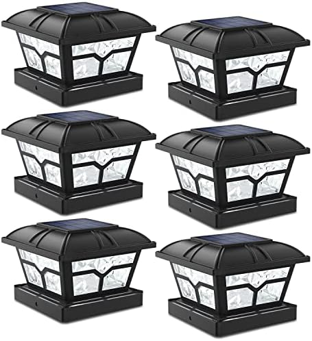 SIEDiNLAR Solar Post Cap Lights Outdoor 2 Modes, 6 Pack, Black, Warm/White by Siedinlar