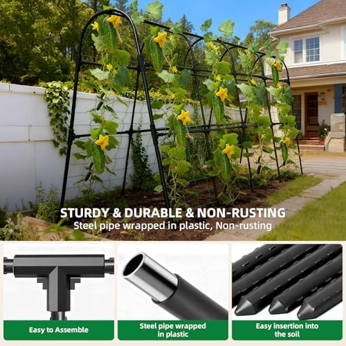 Cucumber Trellis for Raised Bed, U-Shape Garden Arch Metal Support for Climbing Plants, Metal Arch Plant Support Vegetables Trellis, Plant Support for Vine Outdoor(Black, 63*30*47inch(L*W*H)) - Image 4