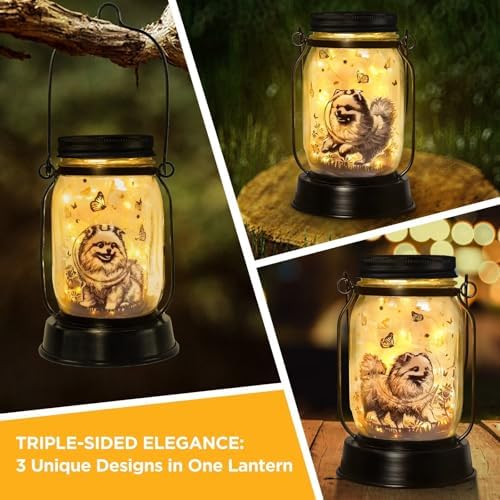 kyoryuger Pomeranian Gifts for Women/Men Pomeranian Solar Lanterns Dog Mom Birthday Dog Lovers Lantern Pet Loss Pet Memorial Lights Solar Garden Decoration for Yard, Patio,Backyard,Porch Torches - Image 3