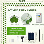 OMIKA 66FT 200LED Vine Fairy Lights Solar Powered, 19 Modes & Timer Ivy String Lights with Remote, Green Leaf Lights for Indoor Bedroom Classroom Office Wall Garden Party Wedding Decor (Warm White) - Image 5