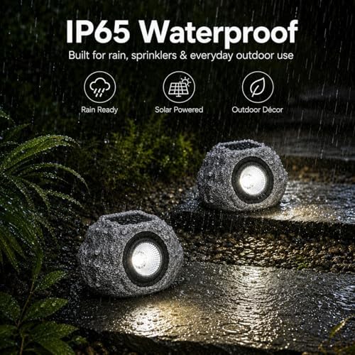 Solar Rock Lights Outdoor: 2Pack Gray Waterproof LED Stone - Image 4