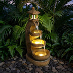 35.4" Outdoor Water Fountain, 3 Tier Bowl Cascading Freestanding Water Fountain, Outdoor Fountain with LED Lights, Lantern Style Garden Water Feature, Suitable for Patio Yard Porch, Brown - Image 7