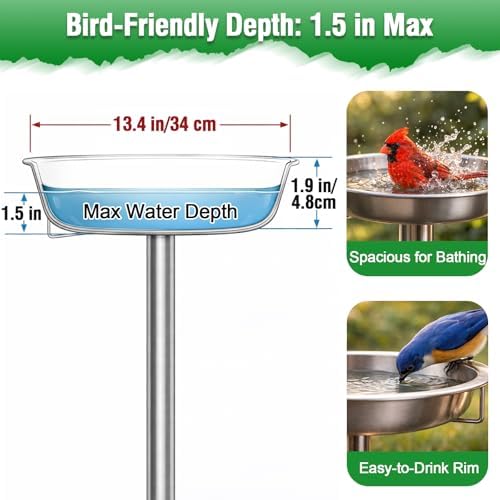tinnmao 304 Stainless Steel Bird Bath for Outside, 40 Inch Tall Freestanding Metal Birdbath & Feeder with Removable Bowl for Garden Yard Patio Lawn - Image 2