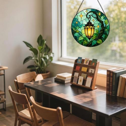 Stained Glass Suncatcher Glowing Lantern Art Window Hanging, Botanical Leaf Garden Decor for Home, Unique Birthday Gift for Mom, Wife, Her, Nature Wall Accents (Mixed,11.8×11.8 in) - Image 5