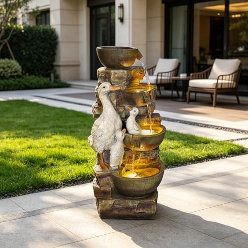 31.5" H Duck Water Fountain Outdoor Indoor,4-Tier Cascading Garden Fountain - Image 3