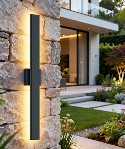 Aipsun 31.5" Black LED Outdoor Wall Sconce, Modern Exterior Light Fixture - Image 2