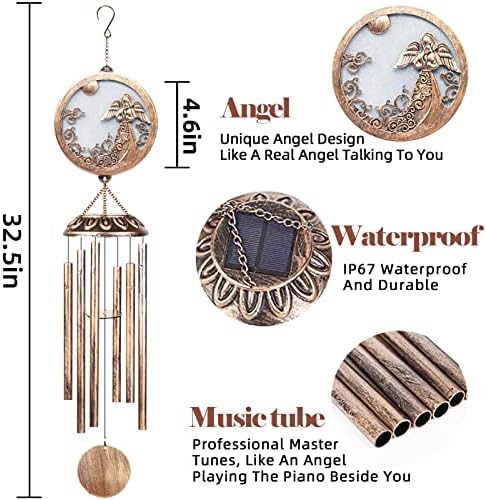 FSVGYY Solar Angel Memorial Wind Chime 33 Inch Deep Tone Outdoor - Image 3