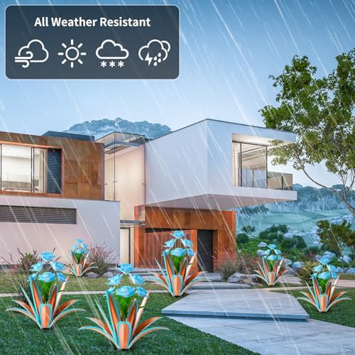TOMBABY Huge Metal Agave Plants Outdoor Decoration Outdoor Garden Decorated with Flowers Mexican Yard Art Plant Garden Gift (Blue 1 Pack) - Image 3