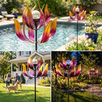 Solar Wind Spinners Outdoor for Yard and Garden, 61'' Lotus Kinetic Wind Sculptures with Color Changing LED Crackle Glass Globe, Metal Yard Art Decor for Patio Lawn, Garden Gifts for Women/Mother - Image 6