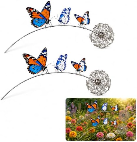 Metal Bird Garden Stake Outdoor Yard Art, Decorative Garden Stake with Bird, Butterfly, Hummingbird and Ghost Designs, Rustic Lawn Ornament for Flower Bed, Patio, Planter,Butterfly*2 by Unknown