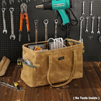 Open Top Tool Bag, Heavy Duty 16oz Waxed Canvas Tool Bag with Inside Pockets & Sturdy Handles - for Gardner Carpenter Craftsman - Tool Tote Bag Pouch | 15"Lx7"Wx10"H | Khaki - Image 6