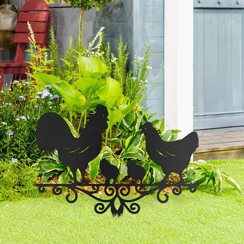 Metal Chicken Family Garden Stake Decorative, Rooster, Hen, and Chicks Design Silhouette Statues for Yard Art, Outside, Patio, Outdoor Decor, Garden Decorations, Lawn Ornaments - 14" Black - Image 3
