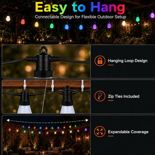 Outdoor String Lights 27FT, Milky White RGBW Patio Lights - Image 7