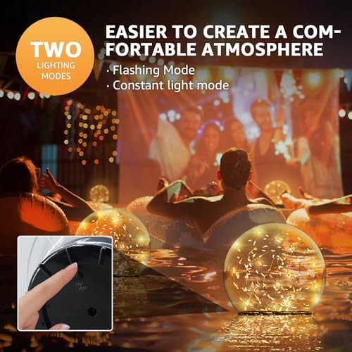 2-Pack 7.4x7.3 Solar Floating Pool Lights Ball Outdoor Water-Resistant IP66 Solar-Powered that Float Candles Flickering Lights for Swimming Pool Decor Pond Garden Party - Image 3