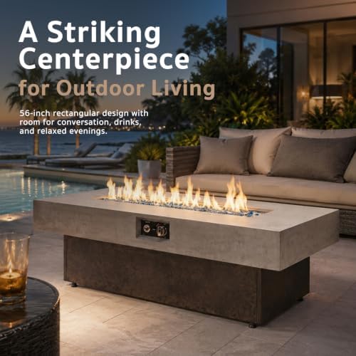 Gaspro 56 Inch Tabletop Propane Fire Pits, 50000 BTU Outdoor Firepit Table with Three Height Adjustable Levels, Stainless Steel Bowl & Burner, Cement-Imitation Texture for Patio Backyard Garden - Image 3