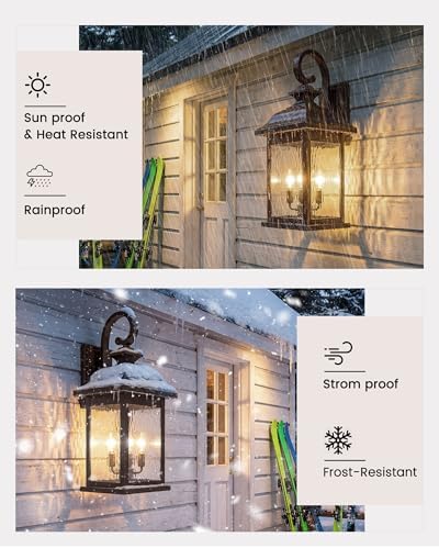 FEMILA 26" Outdoor Wall Sconce, Large Exterior Lighting Fixtures, 3-Light Outdoor Wall Lantern Porch Lights for Patio, Garage, Doorway, ORB Finish, E12 Base, 4FD54B-L ORB-WP - Image 4
