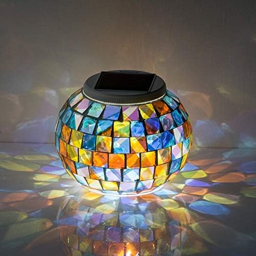 Solar Outdoor Table Lamp, Solar Powered Mosaic Glass Ball Garden Lights Waterproof Color Changing Mood Night Lights (Colorful) by Unknown