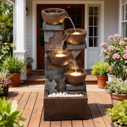 5 Tiers Water Fountain Outdoor Garden - 33.5" H Shape K Waterfall Fountain - Image 6